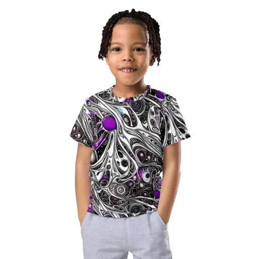 Neo-Noir Waves on a Kids Crew Neck T-Shirt