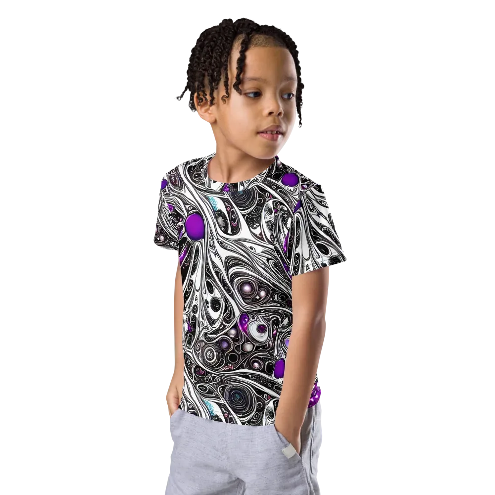 Neo-Noir Waves on Kids Crew Neck T-Shirt — Left Front