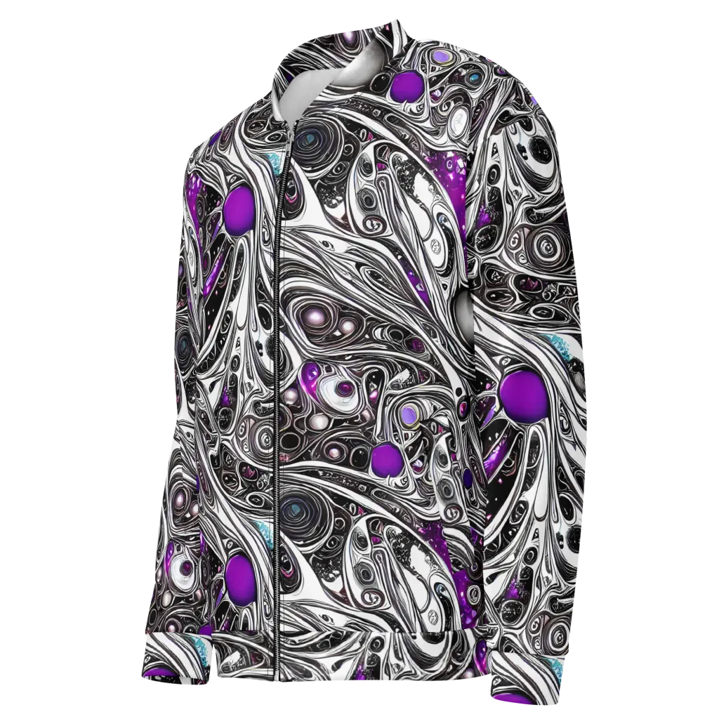 Neo-Noir Waves on Bomber Jacket — Left Front