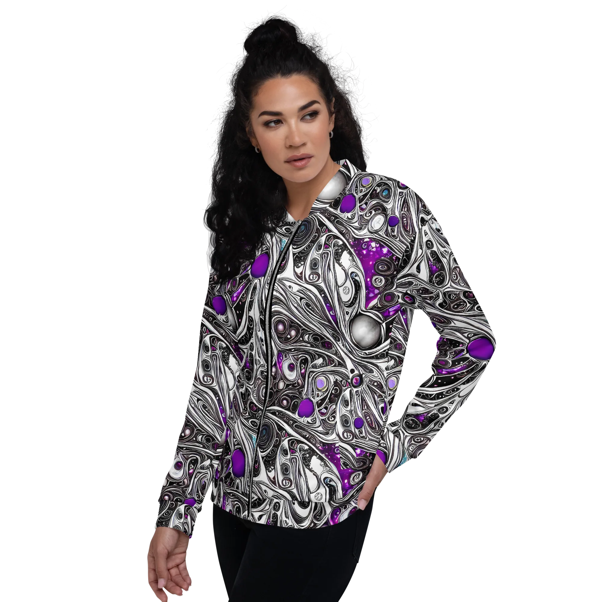 Neo-Noir Waves on Bomber Jacket — Left