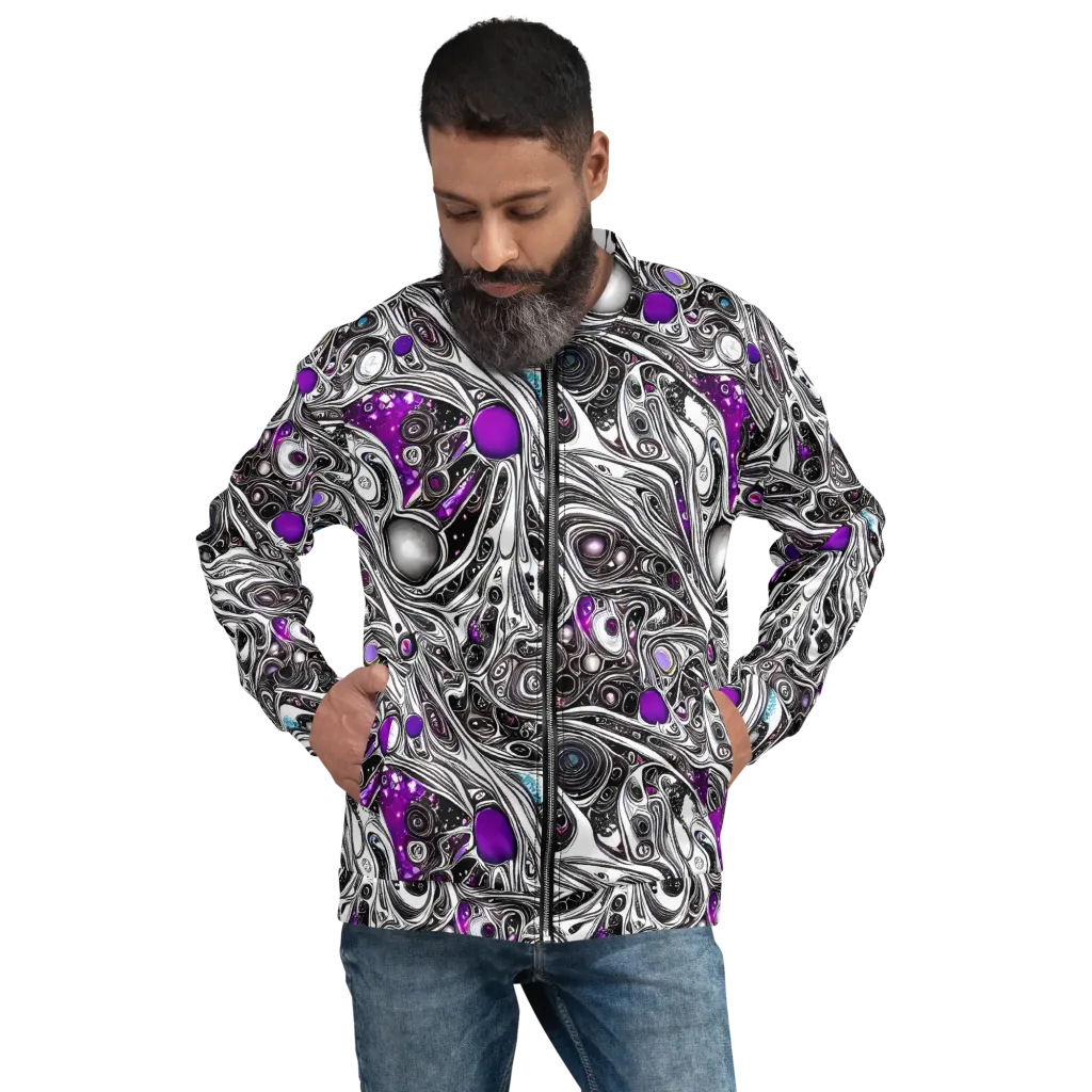 Neo-Noir Waves on Bomber Jacket — Front