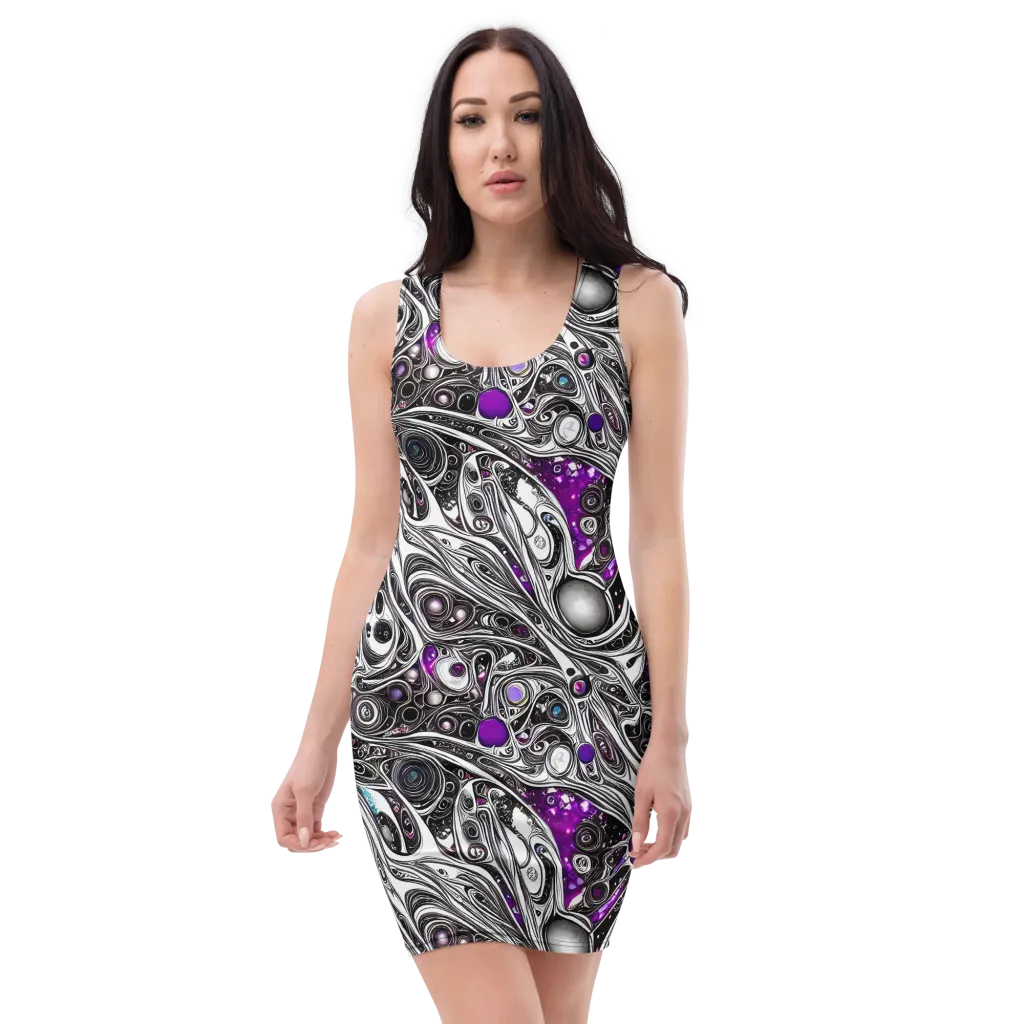 Neo-Noir Waves on Bodycon Dress — Front