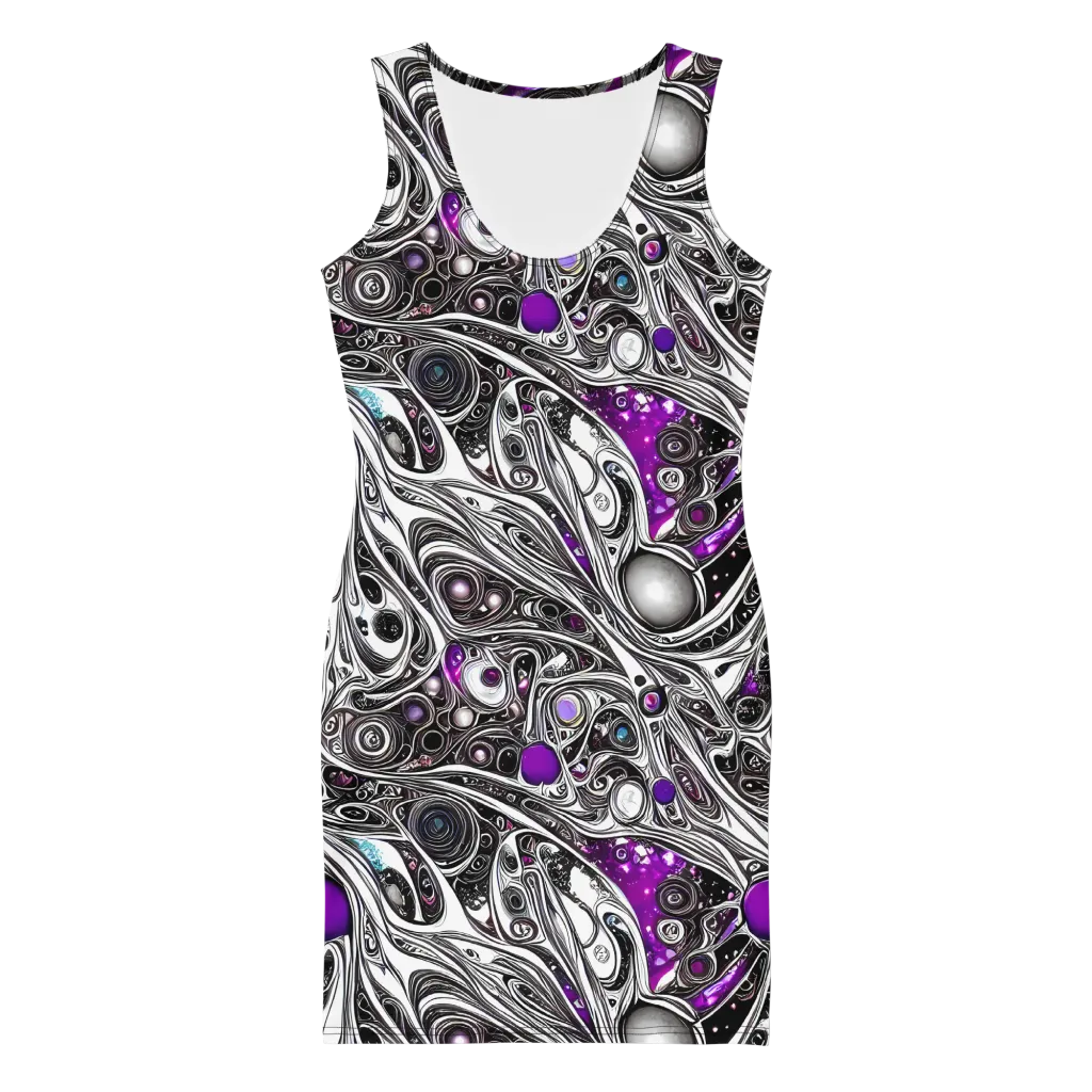 Neo-Noir Waves on Bodycon Dress — Front