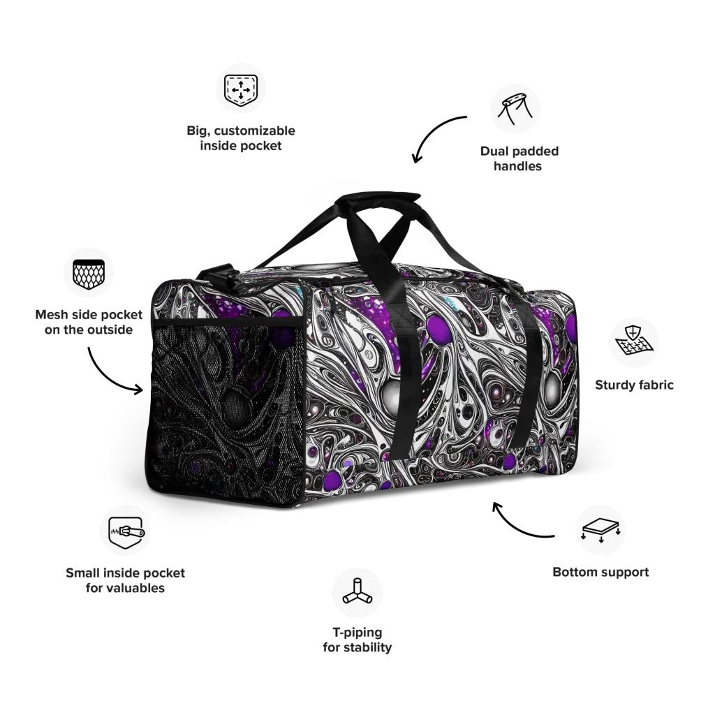 Neo-Noir Waves on Duffle Bag — Right Front