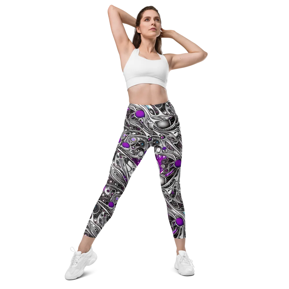 Neo-Noir Waves on Leggings with Pockets — Front