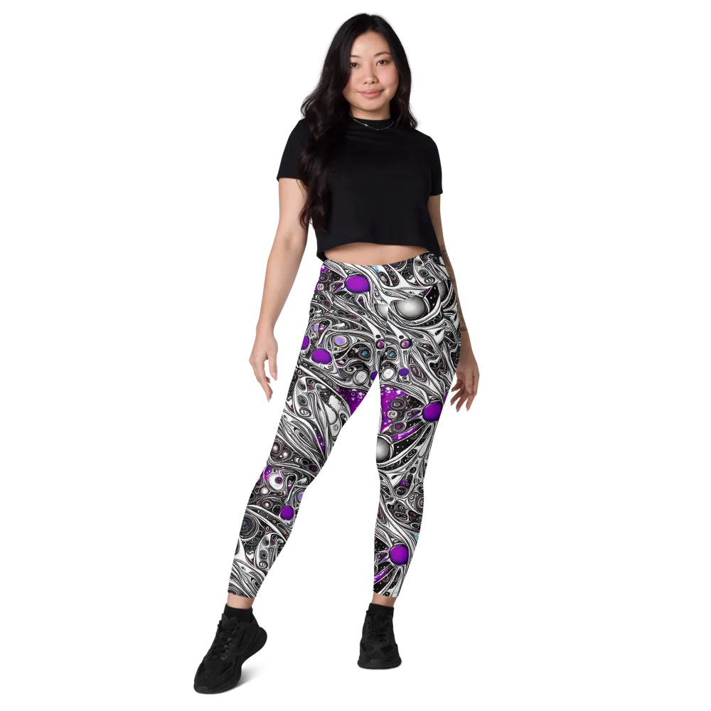 Neo-Noir Waves on Leggings with Pockets — Front