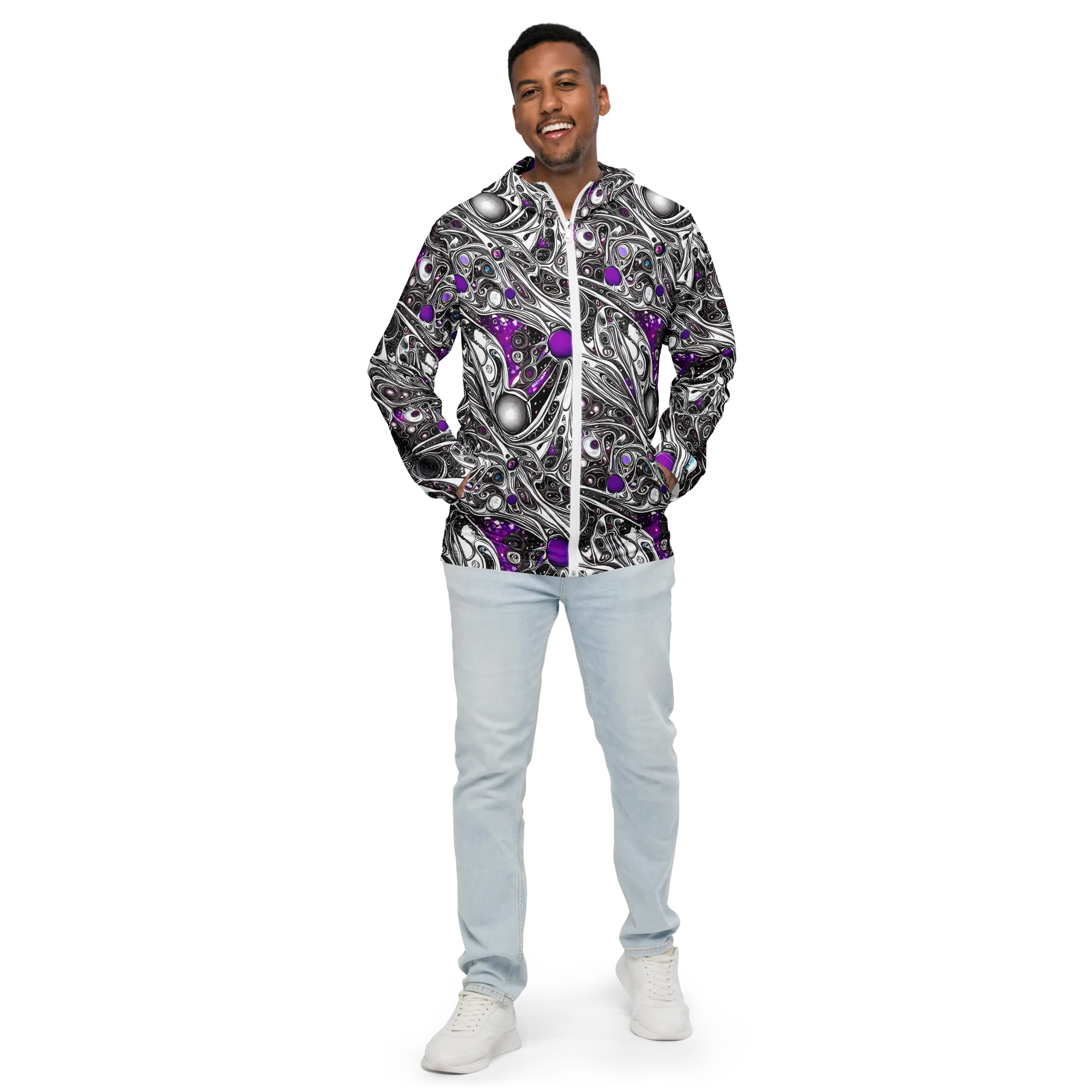 Neo-Noir Waves on Men's Windbreaker — Front