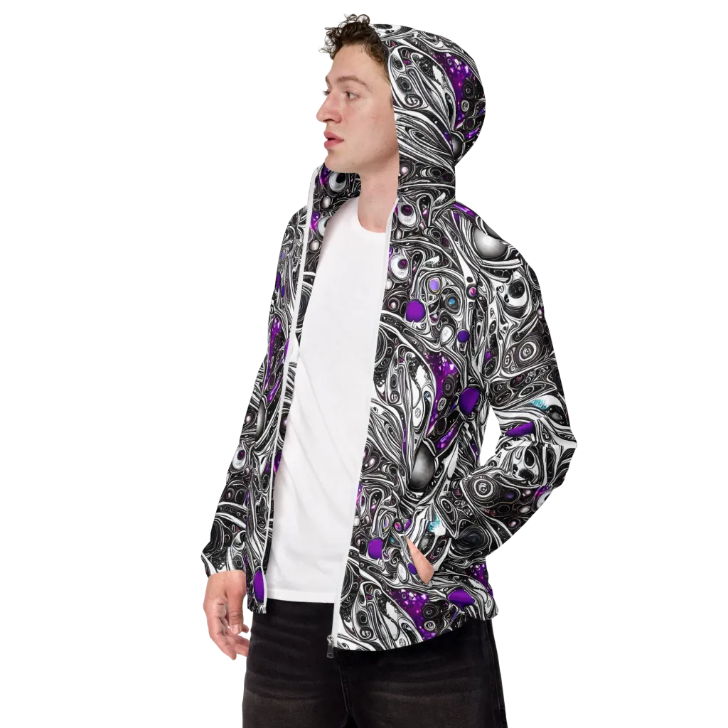 Neo-Noir Waves on Men's Windbreaker — Left Front