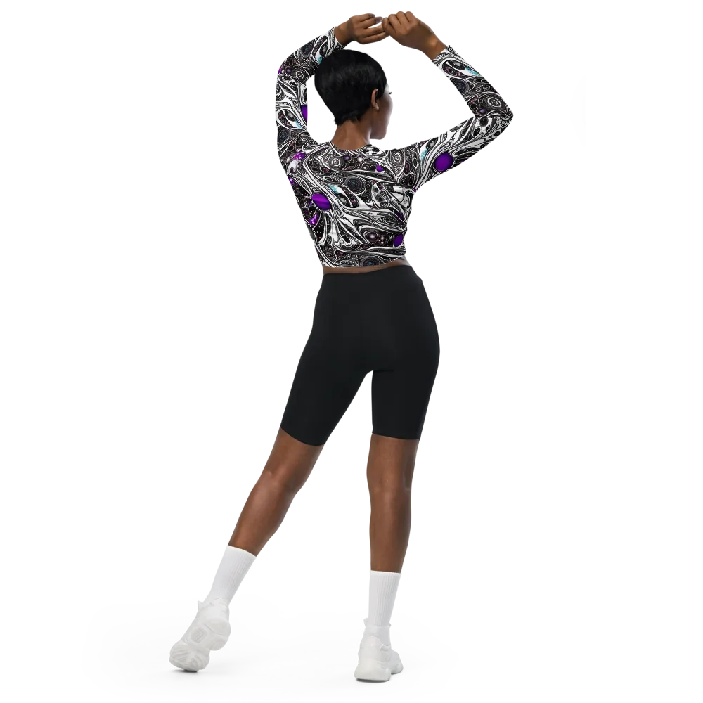 Neo-Noir Waves on Long Sleeve Crop Top — Back