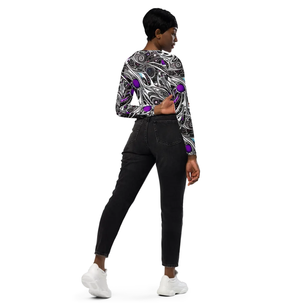 Neo-Noir Waves on Long Sleeve Crop Top — Right Back