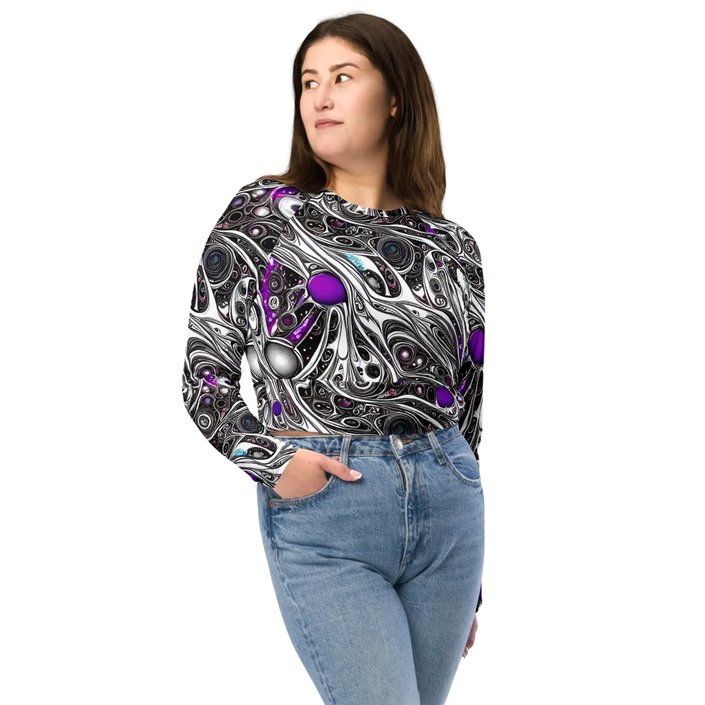 Neo-Noir Waves on Long Sleeve Crop Top — Front