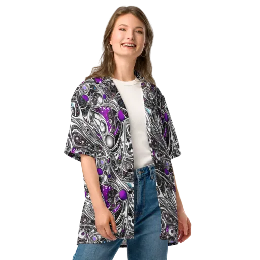 Neo-Noir Waves on a Button Shirt