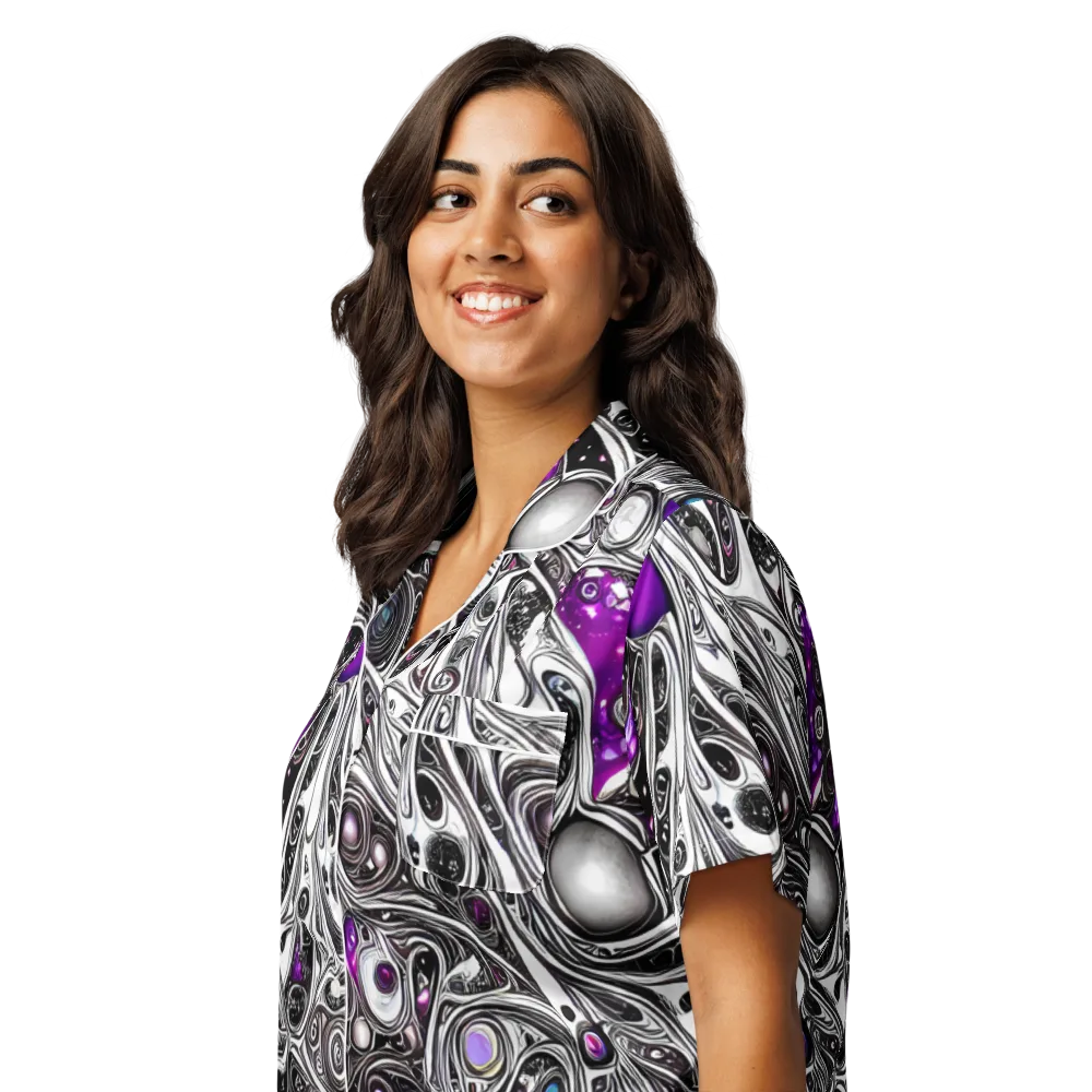 Neo-Noir Waves on Women's Short Sleeve Pajama Top — Left Front