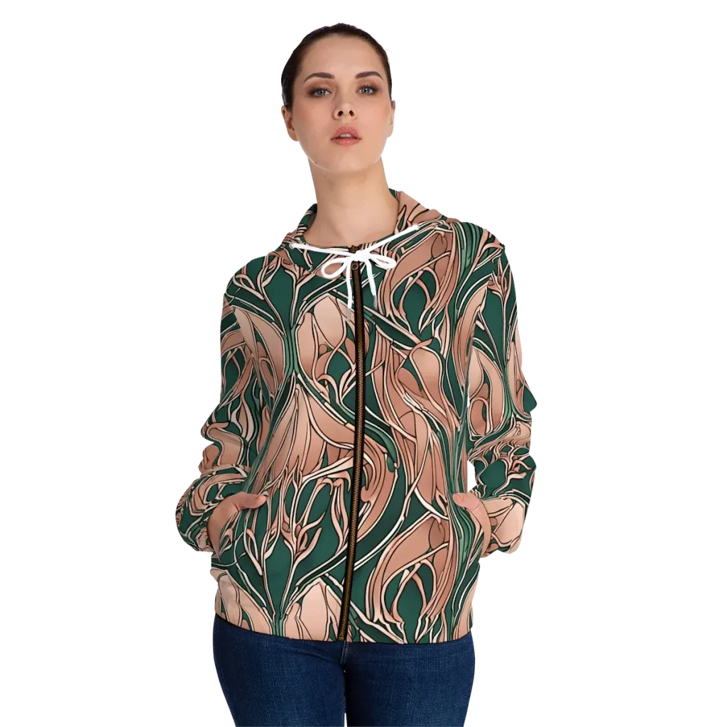 Rosewater Nouveau on Women's Full-Zip Hoodie — Front On Person