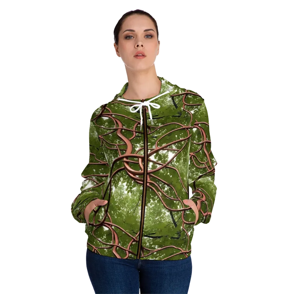 Copper Tendril on Women's Full-Zip Hoodie — Front On Person