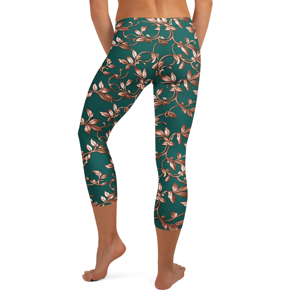Verdigris Bloom on Capri Leggings — Back