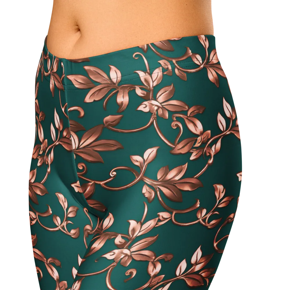 Verdigris Bloom on Capri Leggings — Zoomed-in
