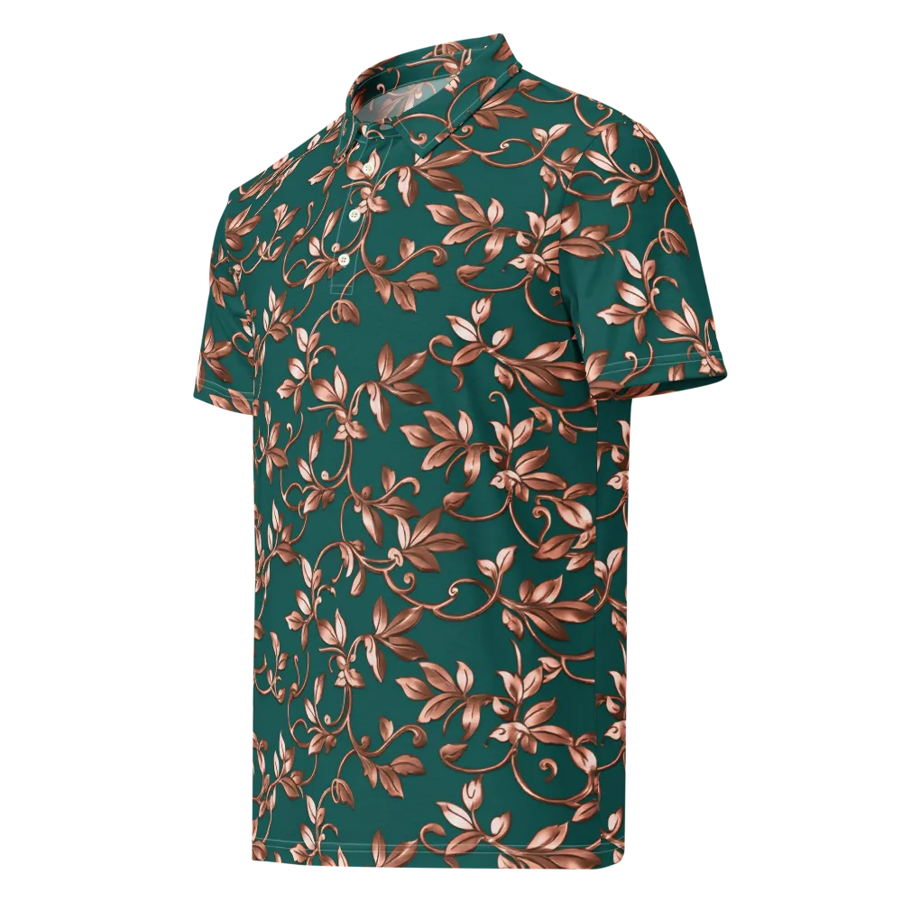 Verdigris Bloom on Men's Slim Fit Polo Shirt — Left Front