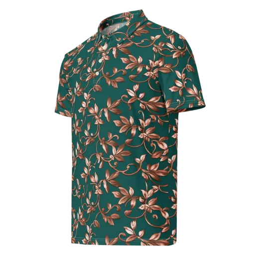Verdigris Bloom on a Men's Slim Fit Polo Shirt