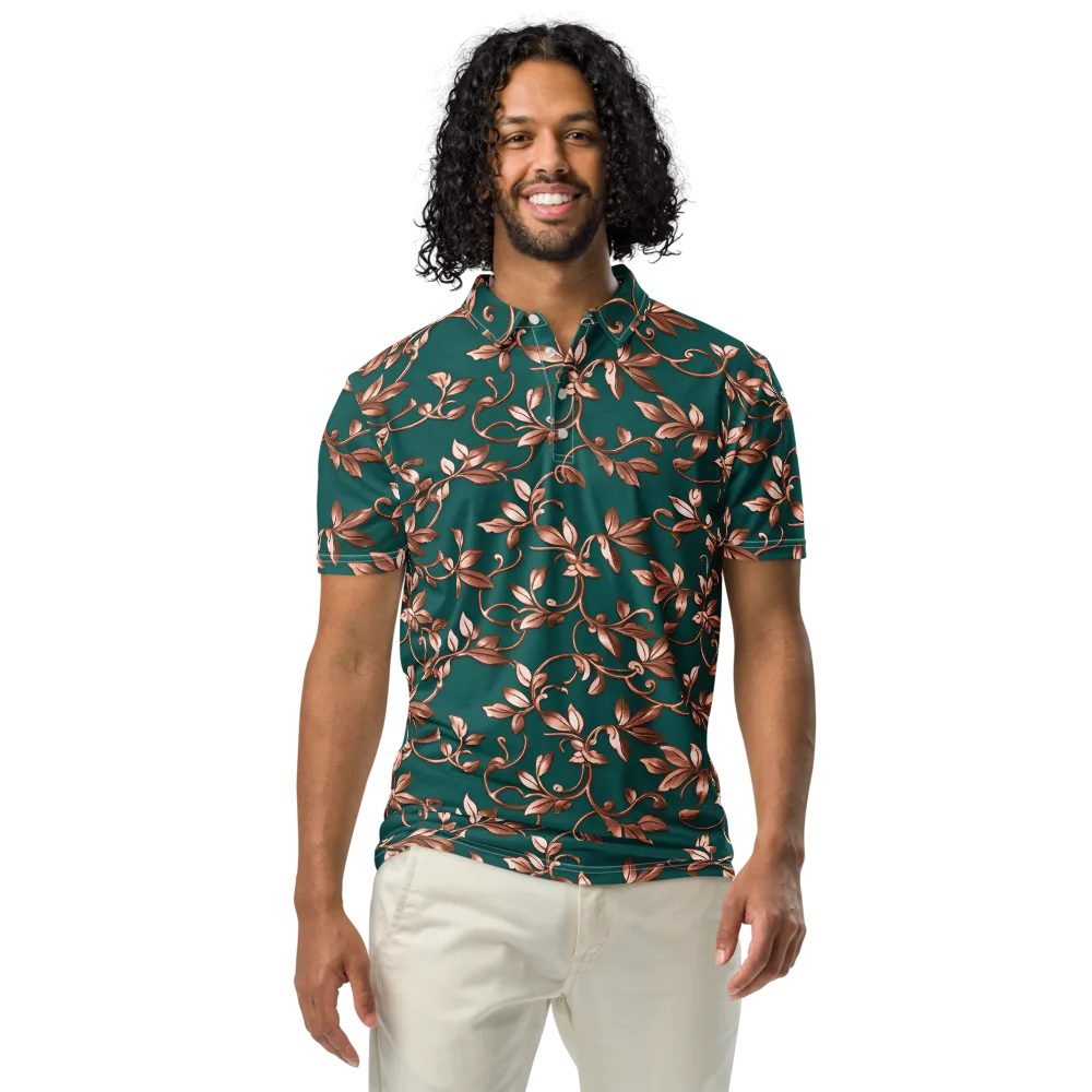 Verdigris Bloom on Men's Slim Fit Polo Shirt — Front