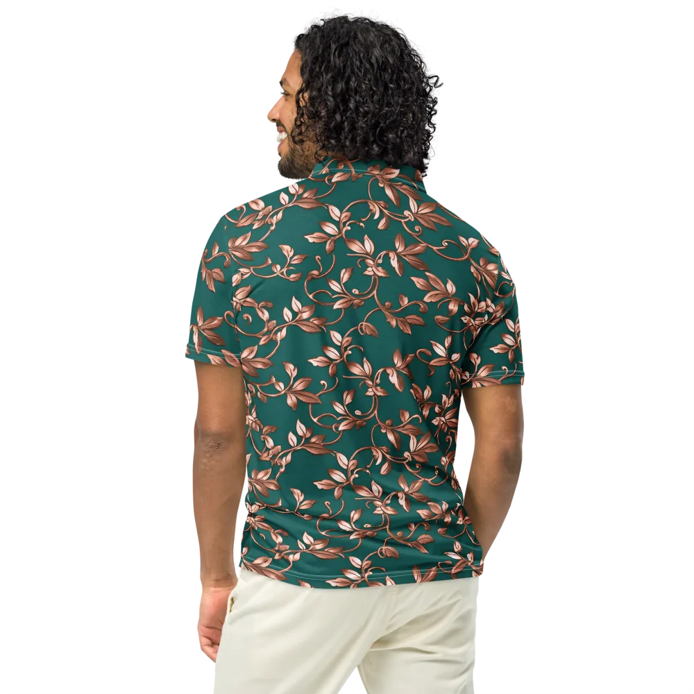 Verdigris Bloom on Men's Slim Fit Polo Shirt — Back