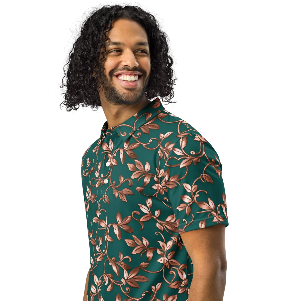 Verdigris Bloom on Men's Slim Fit Polo Shirt — Left Front