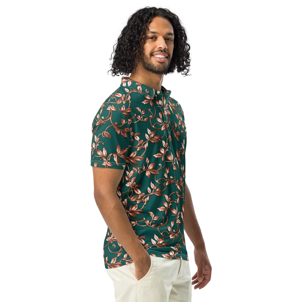 Verdigris Bloom on Men's Slim Fit Polo Shirt — Right Front