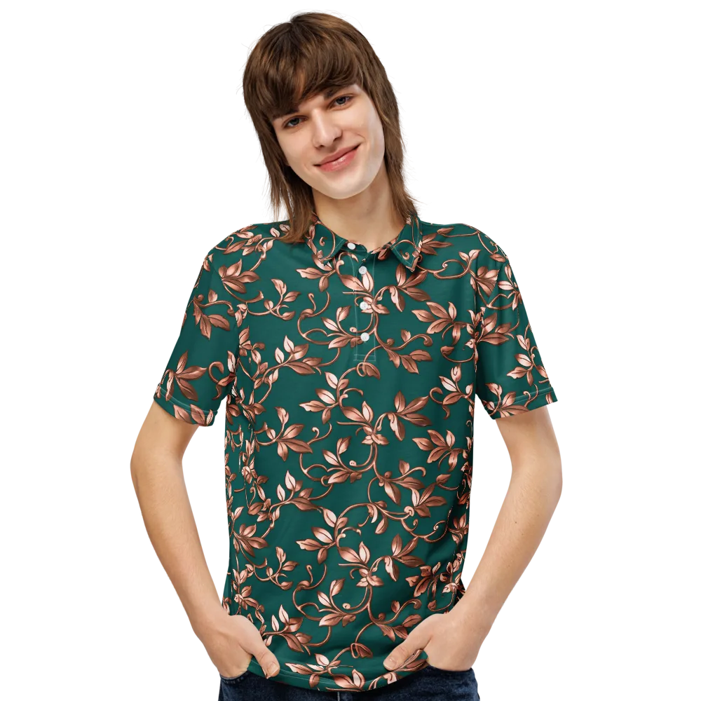 Verdigris Bloom on Men's Slim Fit Polo Shirt — Front