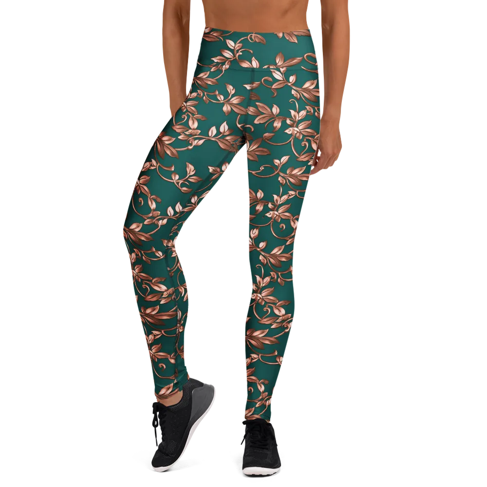 Verdigris Bloom on Yoga Leggings — Front