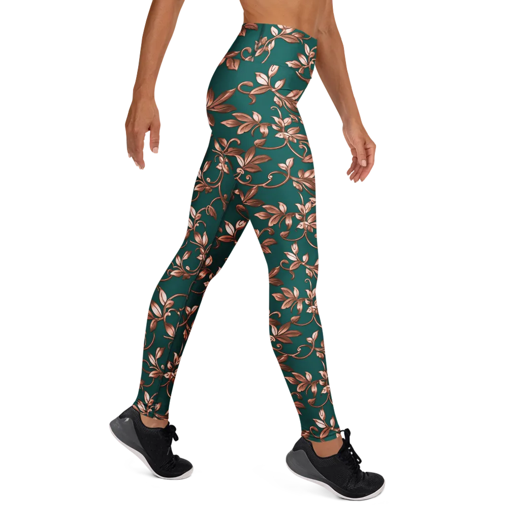 Verdigris Bloom on Yoga Leggings — Right