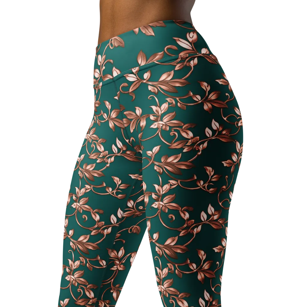 Verdigris Bloom on Yoga Leggings — Left Front