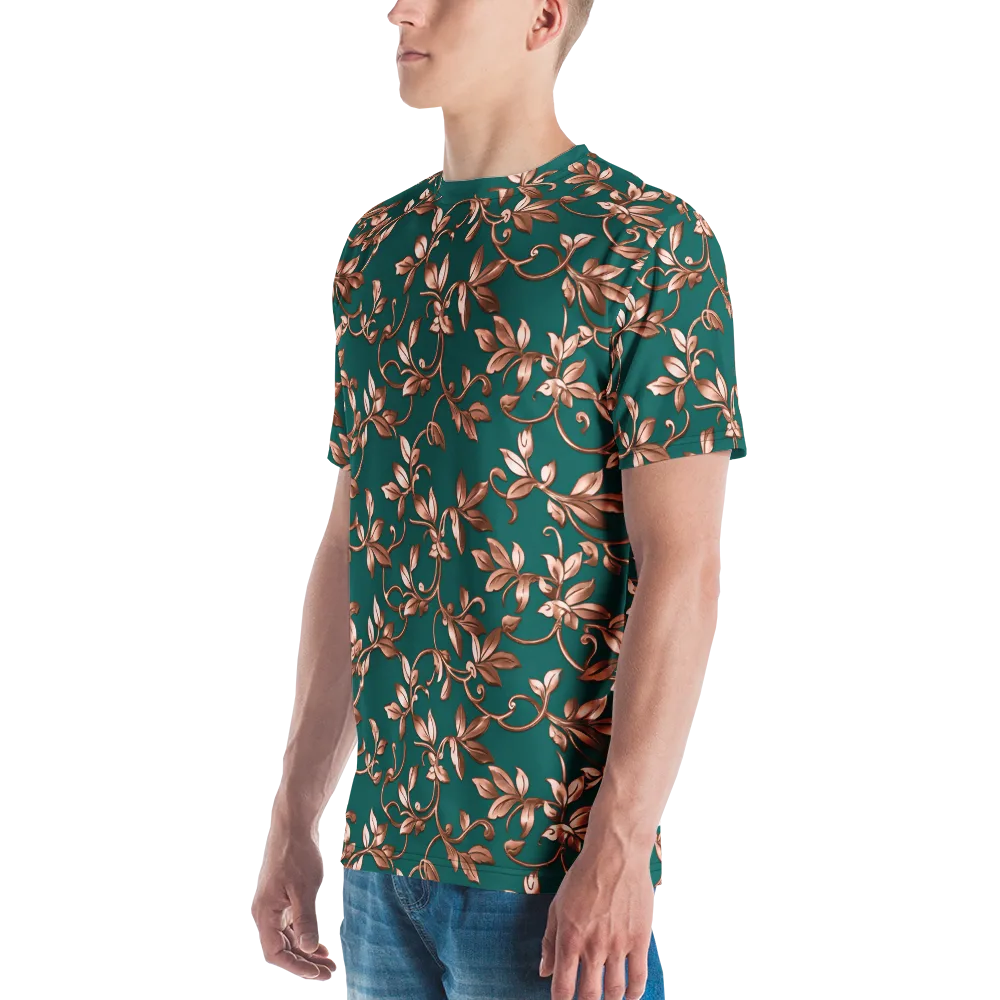 Verdigris Bloom on Men's Crew Neck T-Shirt — Left