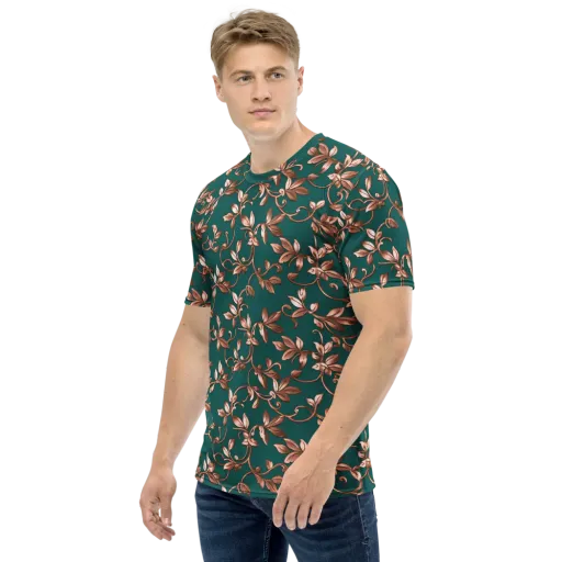 Verdigris Bloom on a Men's Crew Neck T-Shirt