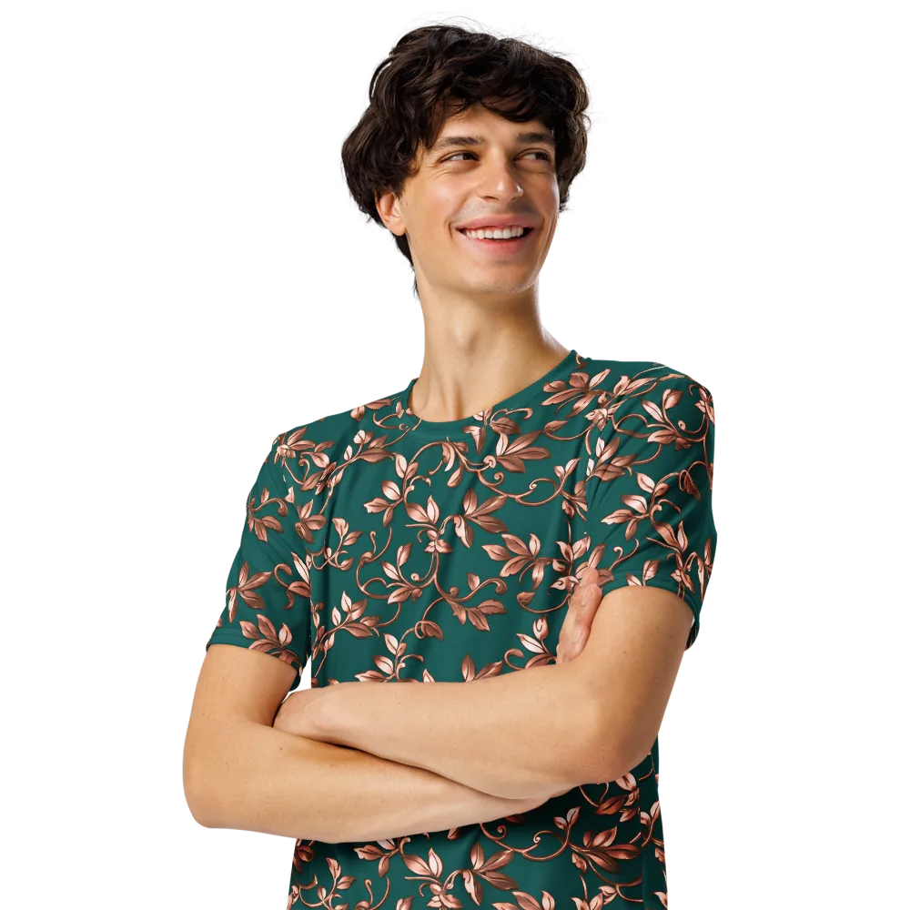 Verdigris Bloom on Men's Crew Neck T-Shirt — Left Front