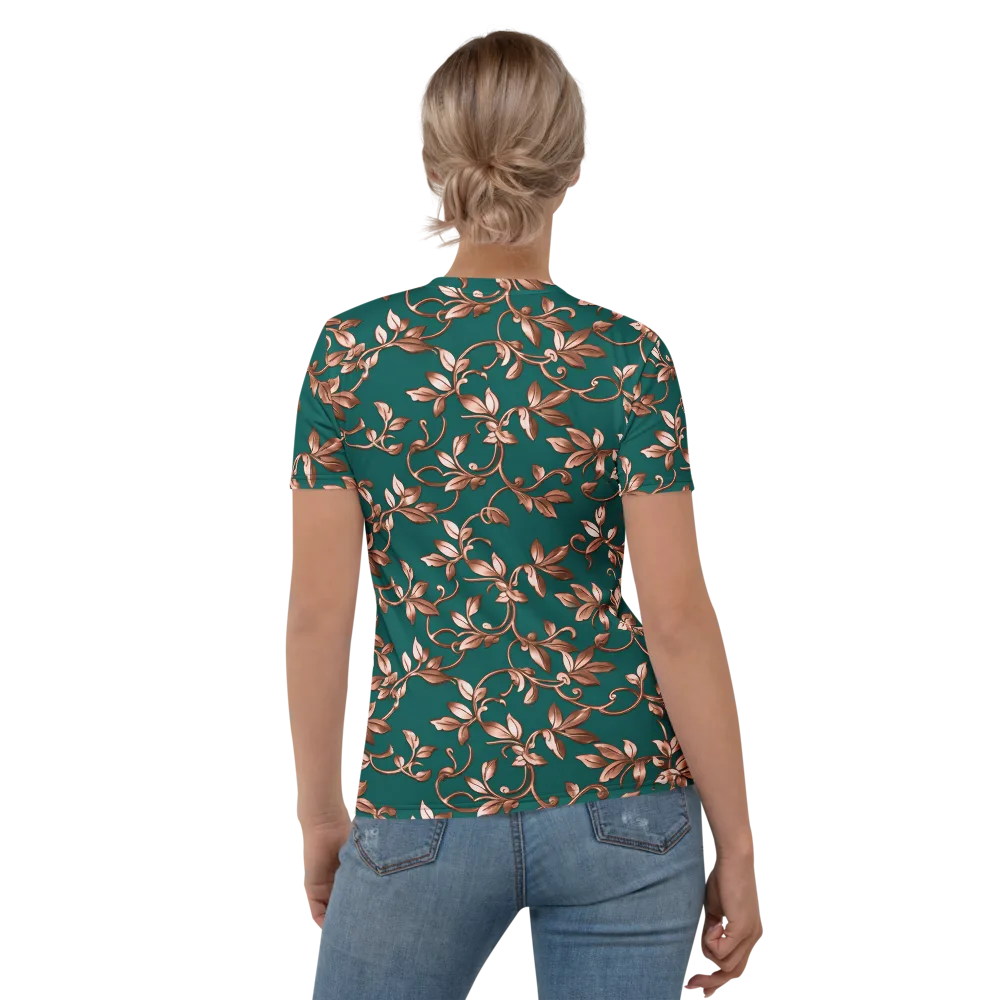 Verdigris Bloom on Women's Crew Neck T-Shirt — Back