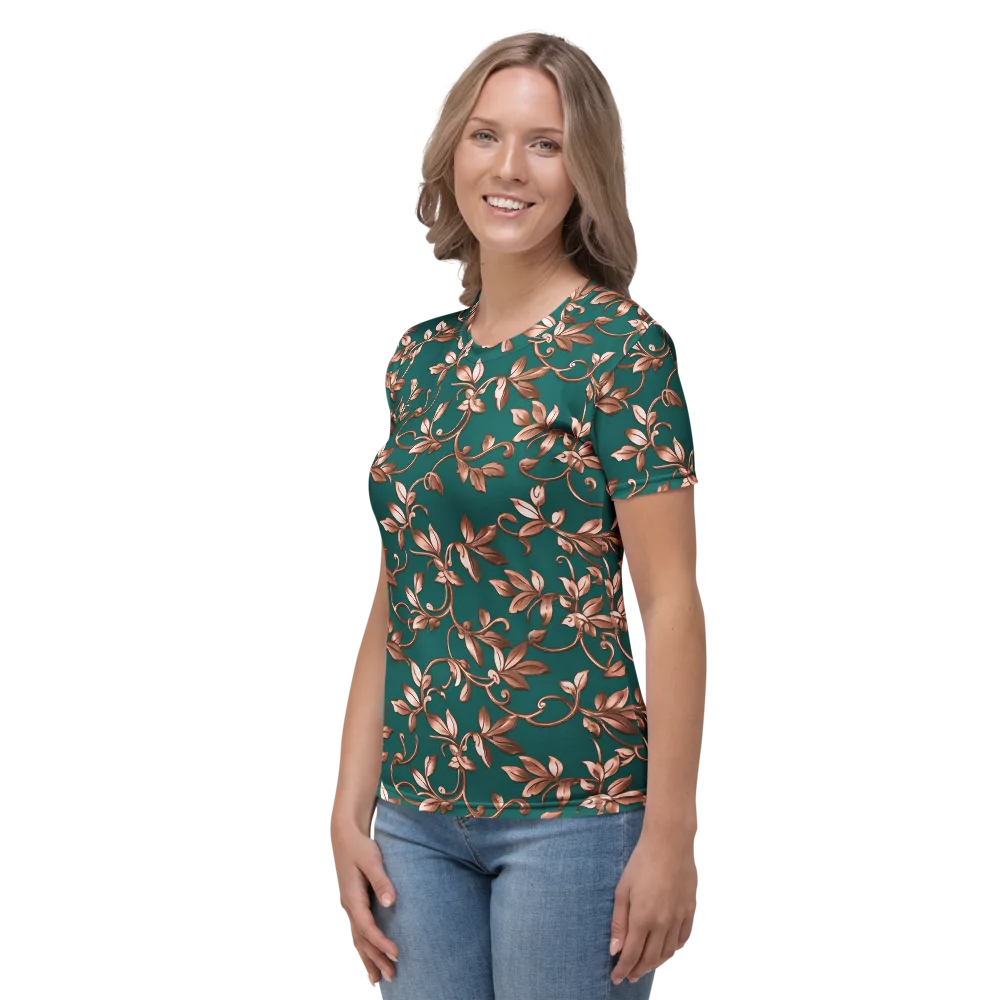 Verdigris Bloom on Women's Crew Neck T-Shirt — Left