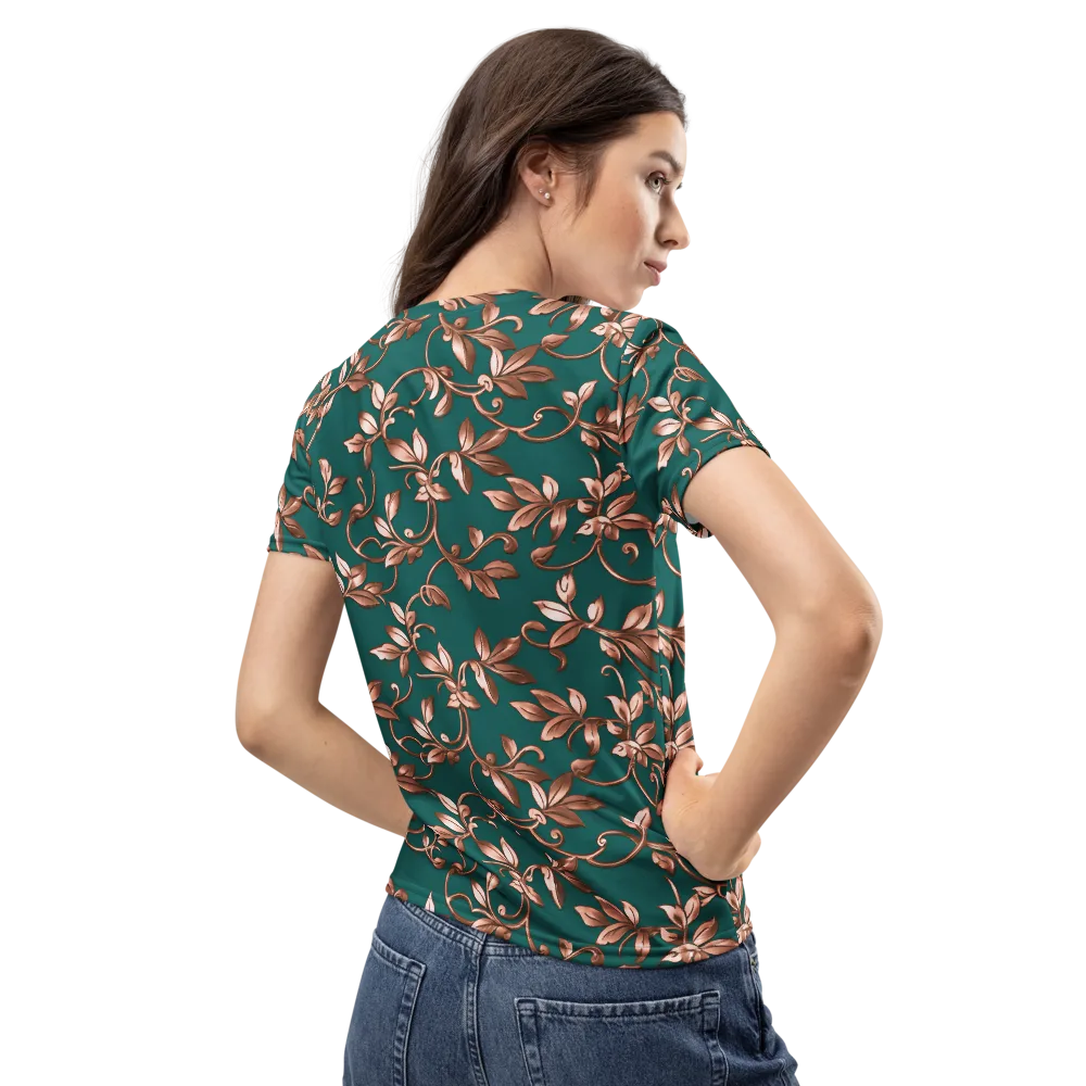 Verdigris Bloom on Women's Crew Neck T-Shirt — Back