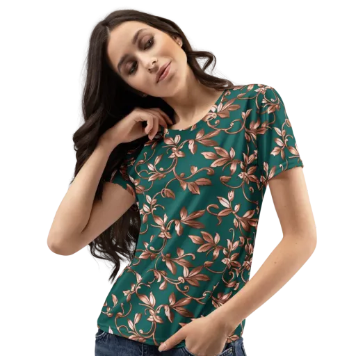 Verdigris Bloom on a Women's Crew Neck T-Shirt