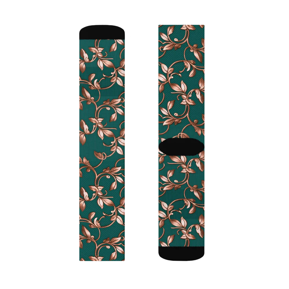 Verdigris Bloom on Socks — Left Sock