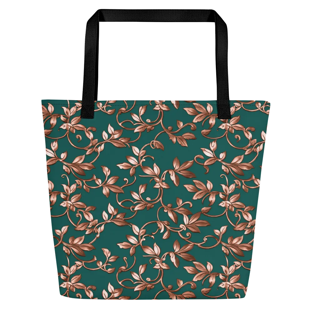 Verdigris Bloom on Large Tote Bag W/ Pocket — Front