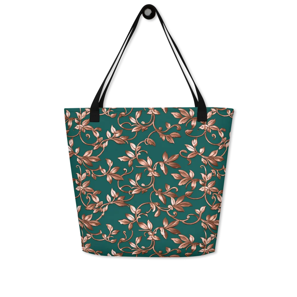 Verdigris Bloom on Large Tote Bag W/ Pocket — Front