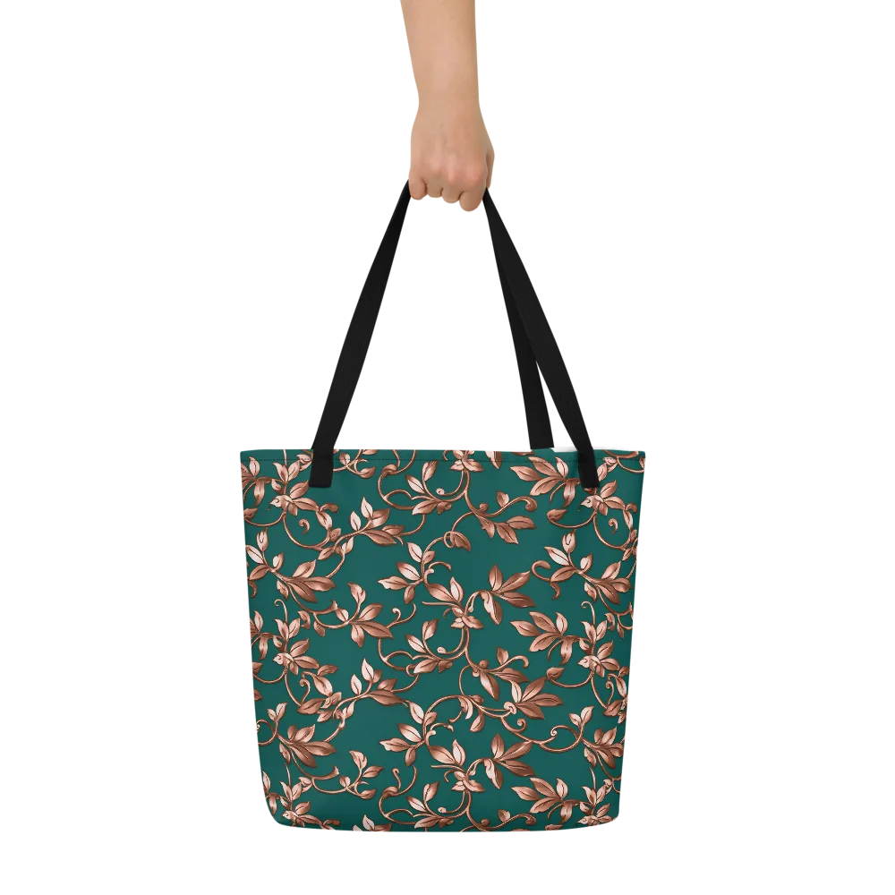 Verdigris Bloom on Large Tote Bag W/ Pocket — Front