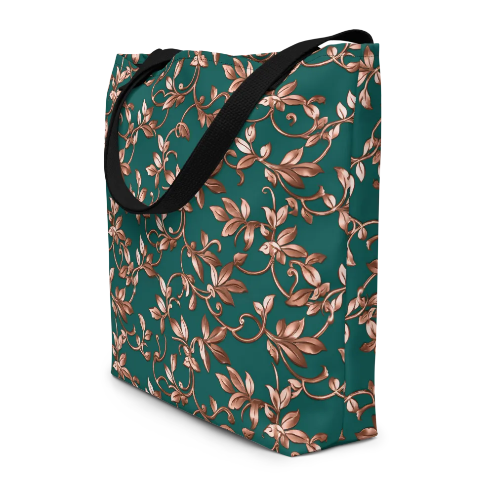 Verdigris Bloom on Large Tote Bag W/ Pocket — Front