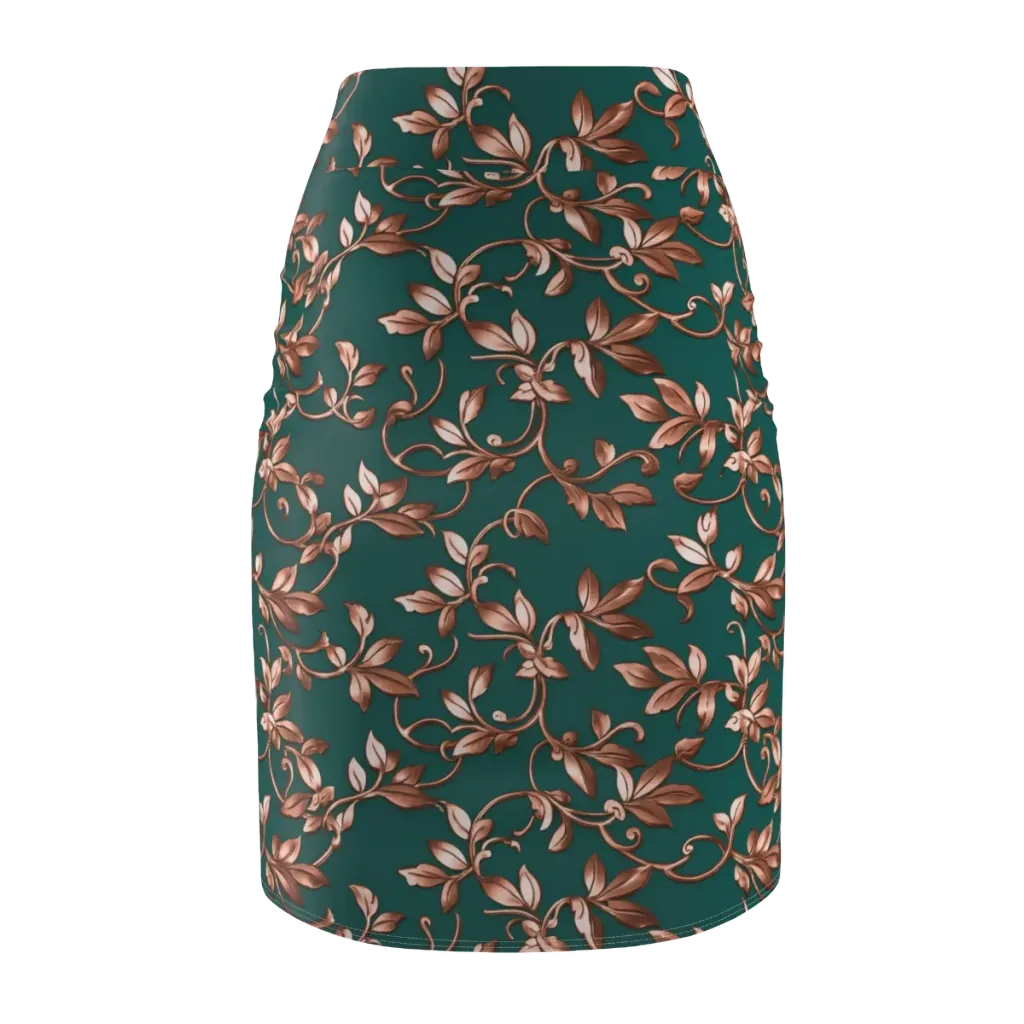 Verdigris Bloom on Pencil Skirt — Back