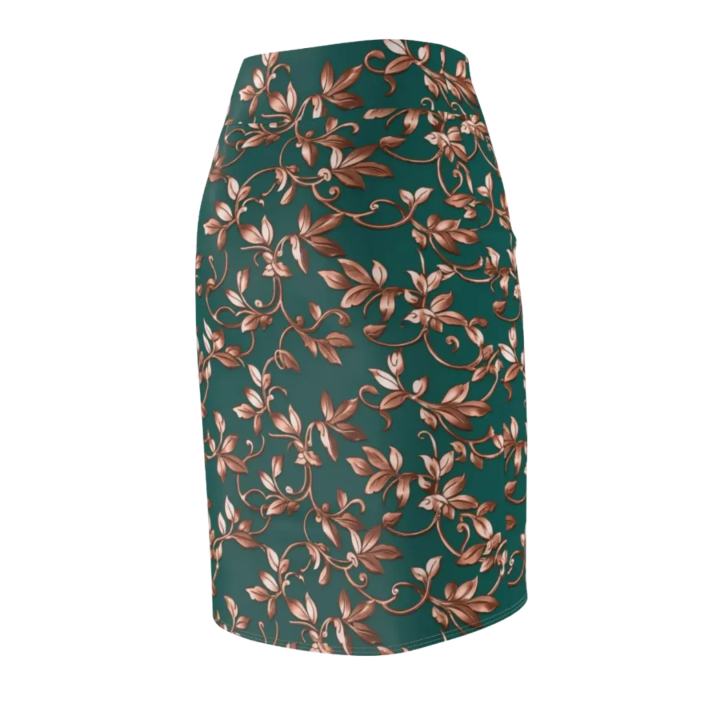 Verdigris Bloom on Pencil Skirt — Back Side