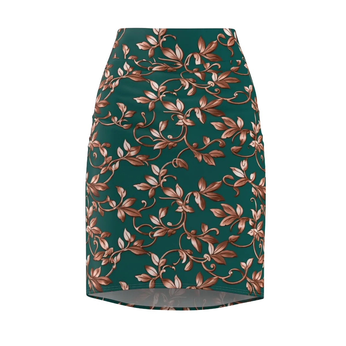 Verdigris Bloom on Pencil Skirt — Front