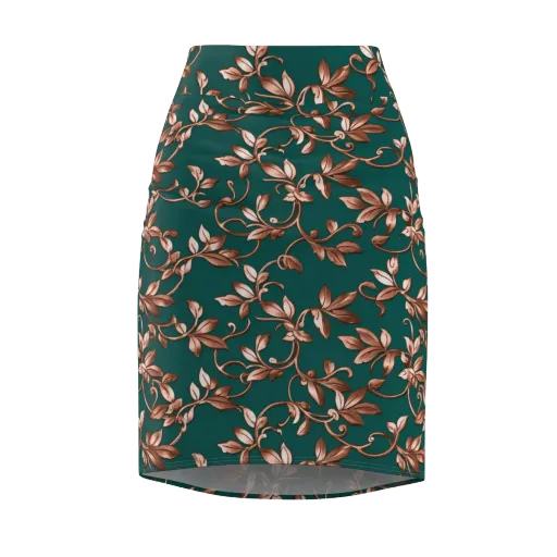 Verdigris Bloom on a Pencil Skirt