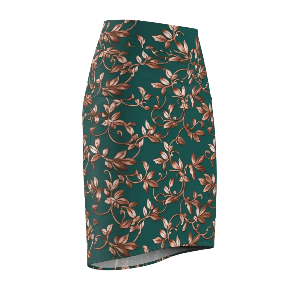 Verdigris Bloom on Pencil Skirt — Front Side