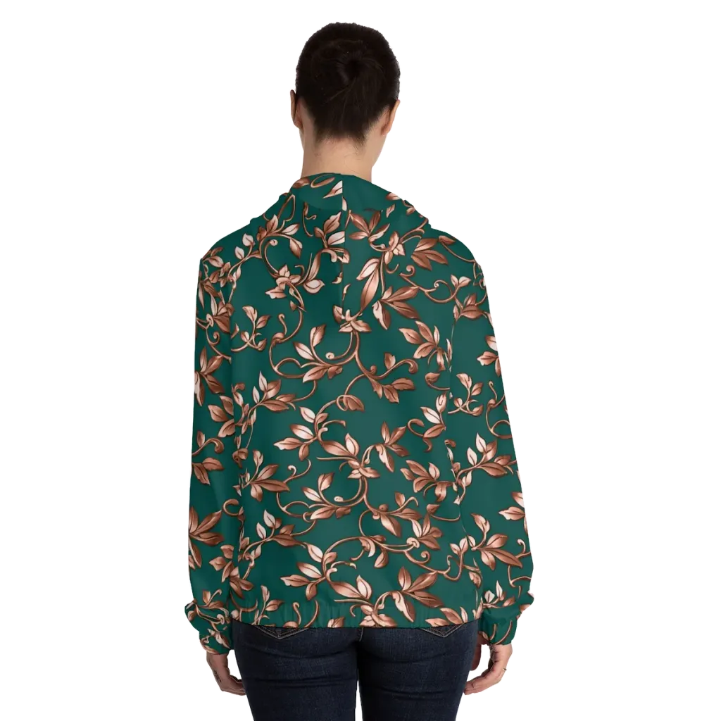 Verdigris Bloom on Women's Full-Zip Hoodie — Back On Person