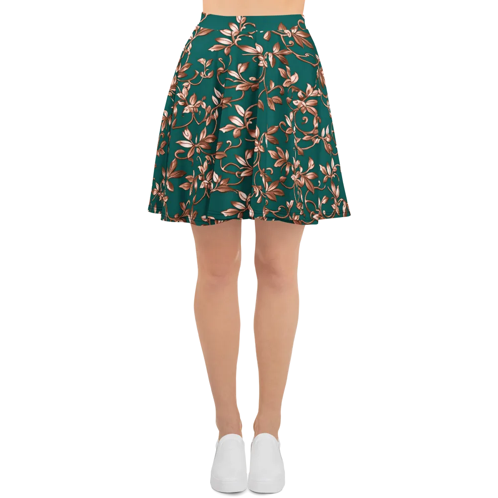 Verdigris Bloom on Skater Skirt — Front